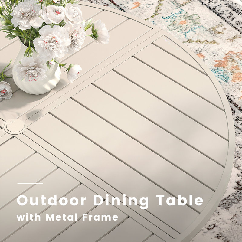 6-Person Outdoor Patio Dining Set With Swivel Chair, Cream/Cream