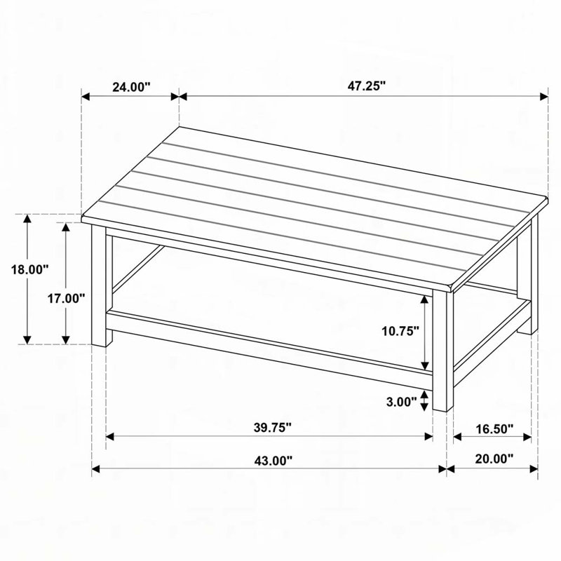 Table basse en bois avec tablette, Blanc antique