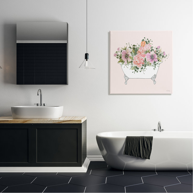 Arrangement de fleurs mixtes pour pots de fleurs roses - peinture sur toile tendue, H 30 po x l 30 po x P 1,5 po