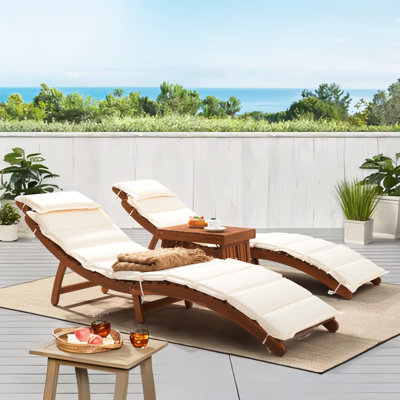 Rashara Outdoor Wood Chaise Lounge Set with Table , Cushion Included