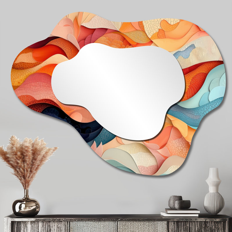 Chromatic Dance Of Biomorphism I - Biomorphism Irregular Asymmetrical Mirror, Modern Wall Mirror, Printed on Metal, 27" x 35"