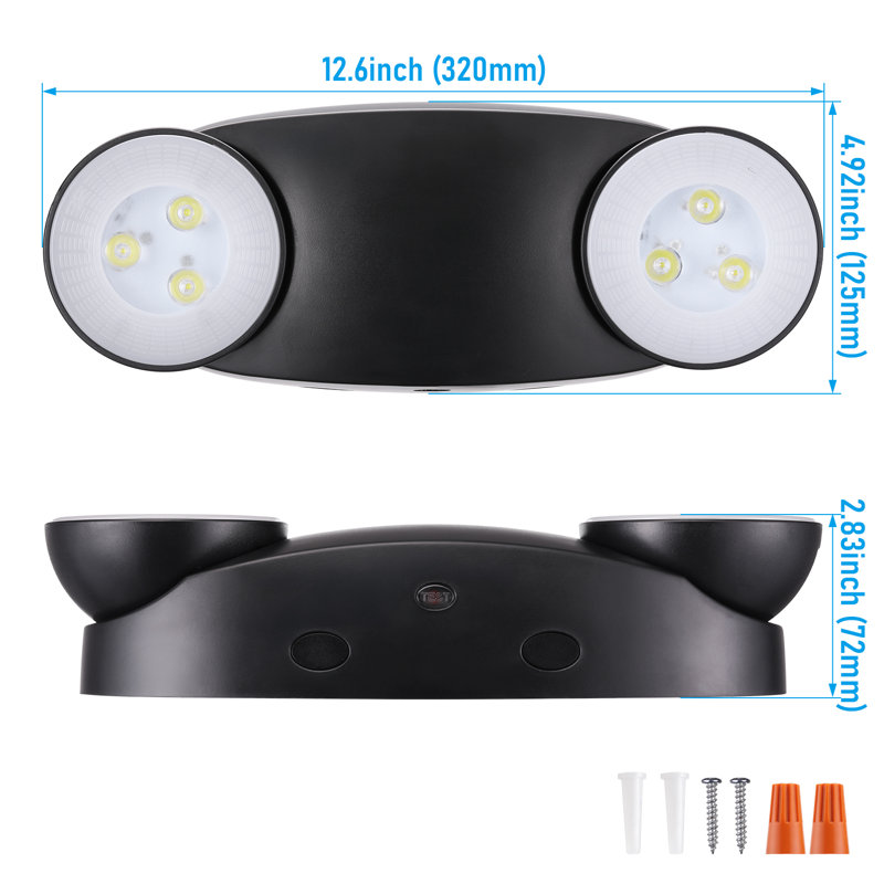 High Brightness Led Emergency Light, Rotatable Dual-head Emergency Lighting With Battery Backup, Black, Black