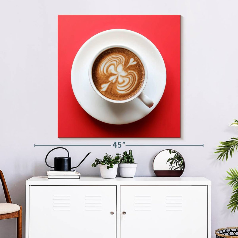 Café Yarlin sur fond rouge, H 33 po x l 33 po