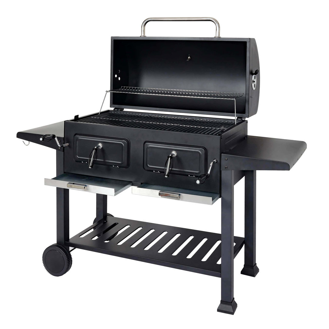 Holzkohlegrill MCW-K94, Grillwagen Standgrill BBQ Gartengrill Mit Deckel Ablage, Stahl Emaille 110X153x60cm Schwarz