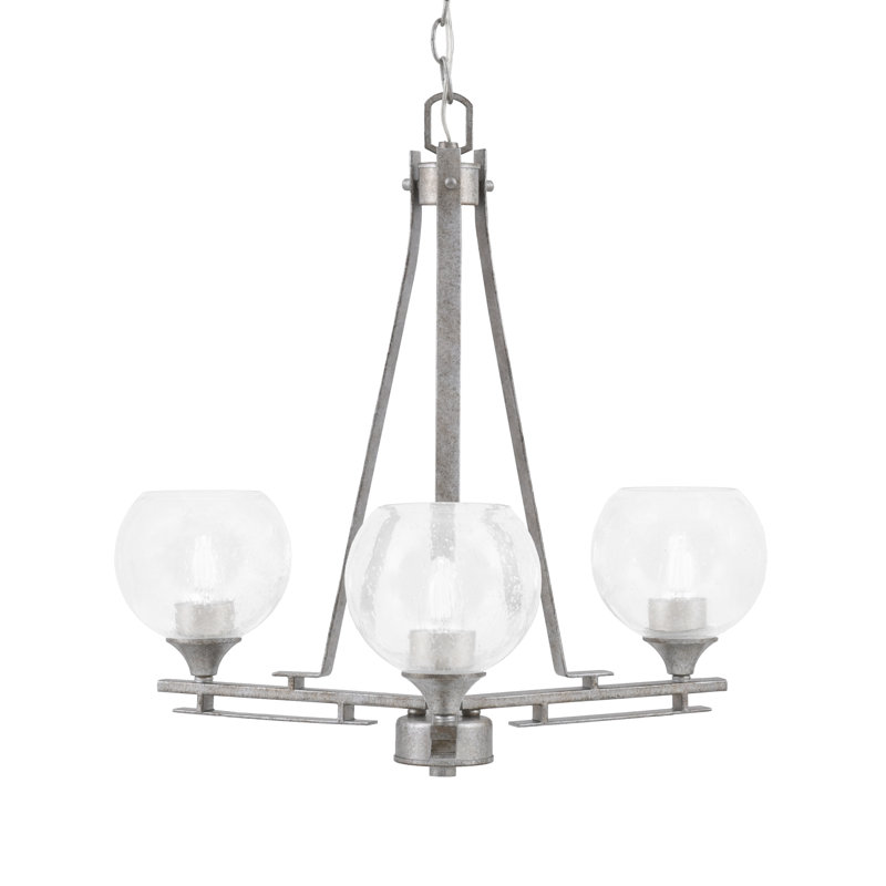 Uptowne 3 Light Uplight Chandelier Shown In Aged Silver Finish With 5.75" Clear Bubble Glass