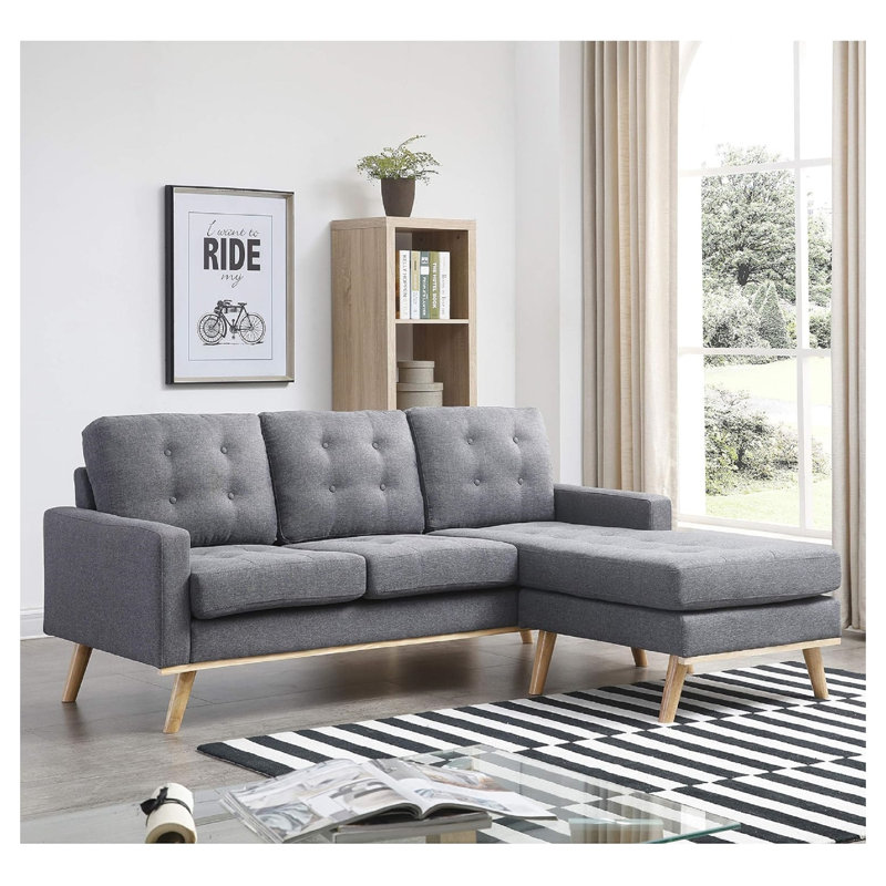 1 canapé modulaire en tissu de polyester gris 3 pièces Mid-Century