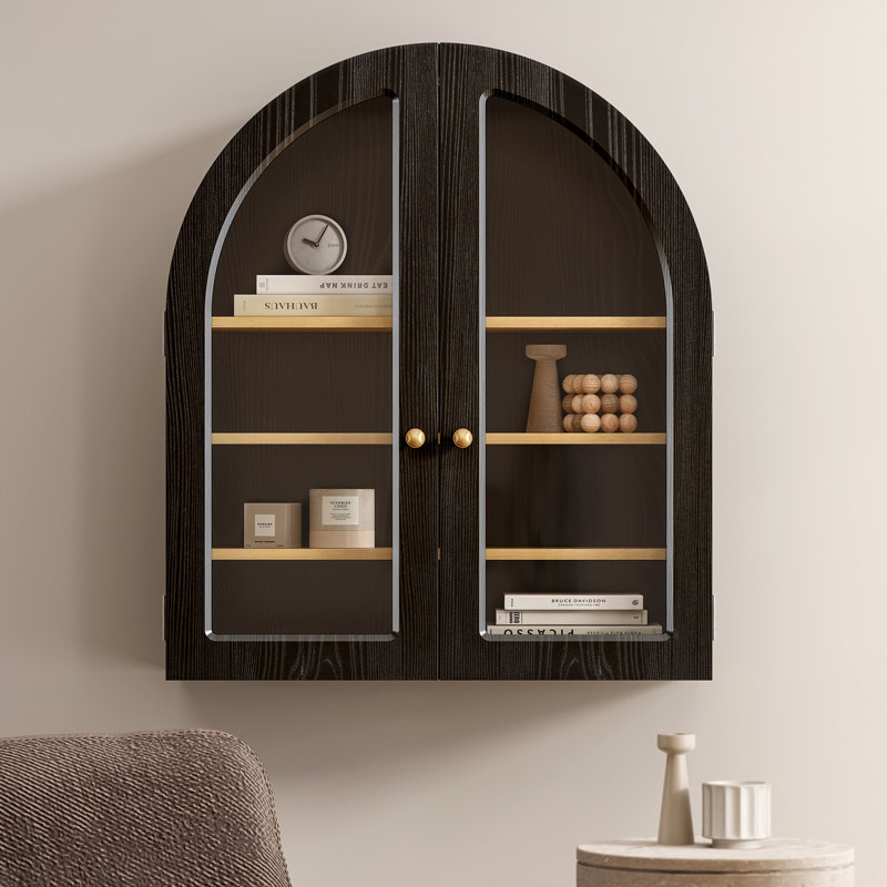 Modern Arch Wall Mounted Cabinet,Bathroom Medicine Cabinet with Adjustable Shelves, Black/Oak, 1
