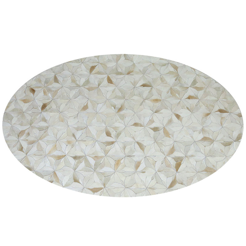 Art Hide Cowhide Floral Area Rug in Cream, Oval 10' x 14'