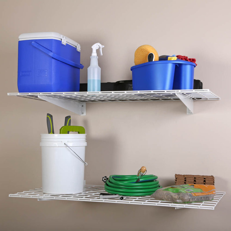 HyLoft Black Steel 48" Wall Mounted Garage Storage Shelves, Set of 2