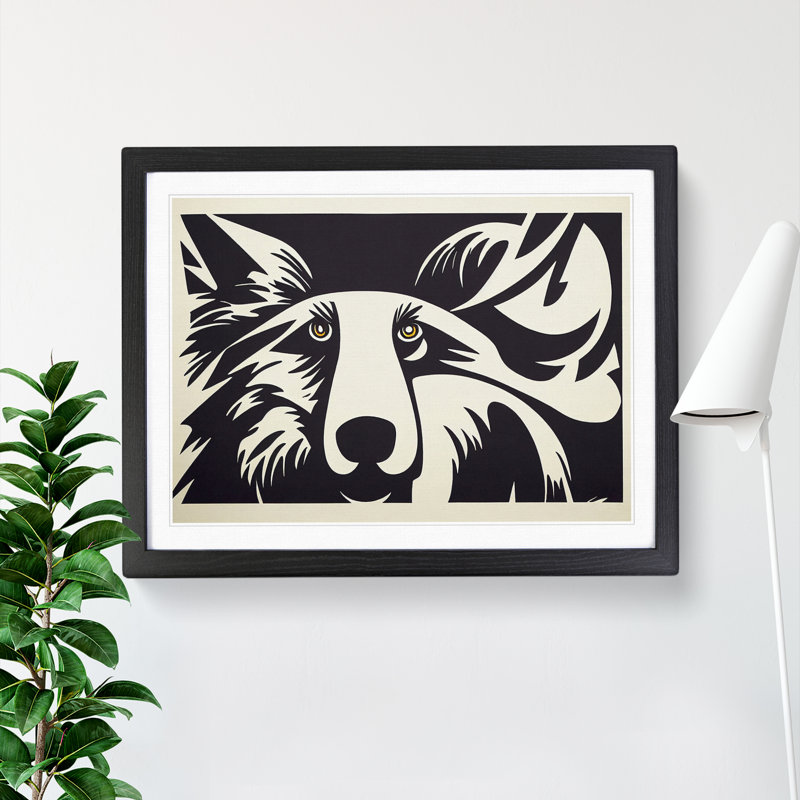 An Engaging Wolf - Framed Print, 34cm H x 46cm W x 2cm D, Black