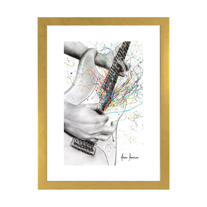 La guitare solo par Ashvin Harrison - impression, H 24 po x l 16 po x P 1 po, Papier encadré doré, Blanc