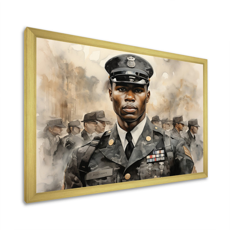 Soldat servant avec honneur I - reproduction, Encadrement doré, H 30 po x l 40 po x P 1,5 po