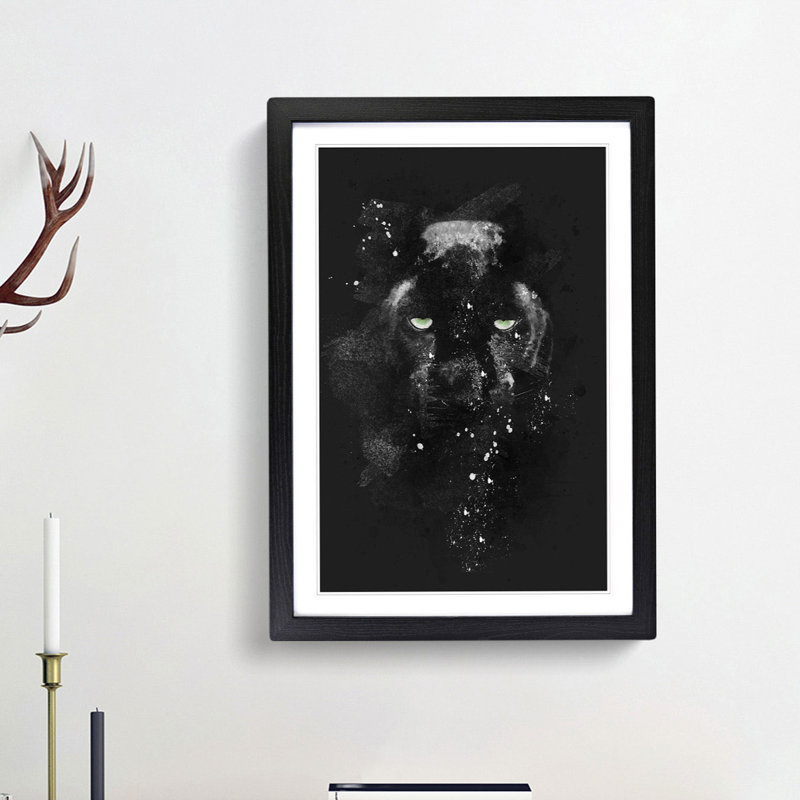 Black Panther in the Shadows - Picture Frame Graphic Art Print, 87cm H x 62cm W x 2cm D, Black Framed