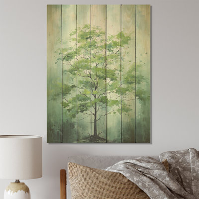 Green Spring Blooms Tree III - Arbre sur bois
