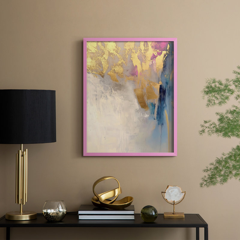 Abstrait, art abstrait encadré, prêt à accrocher, H 29 po x l 23 po, Rose