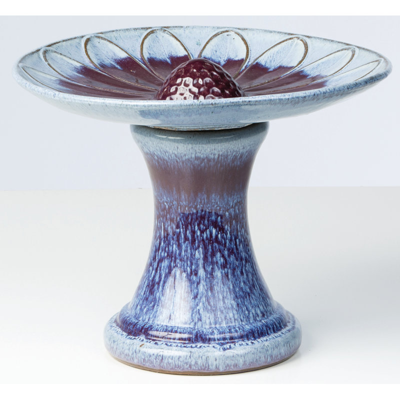 Iarrobino Ceramic Pedestal Birdbath, Blue