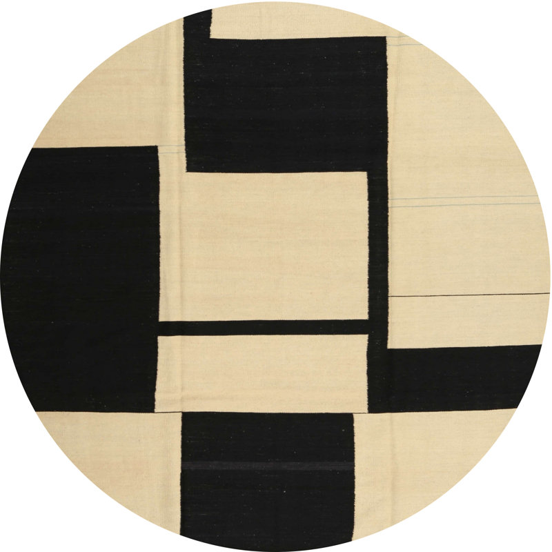 Tapis contemporain noir / beige, Rond 8 pi