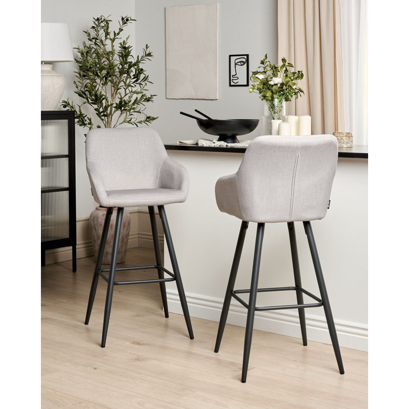 Aba Upholstered Bar Stool with Steel Frame, Beige