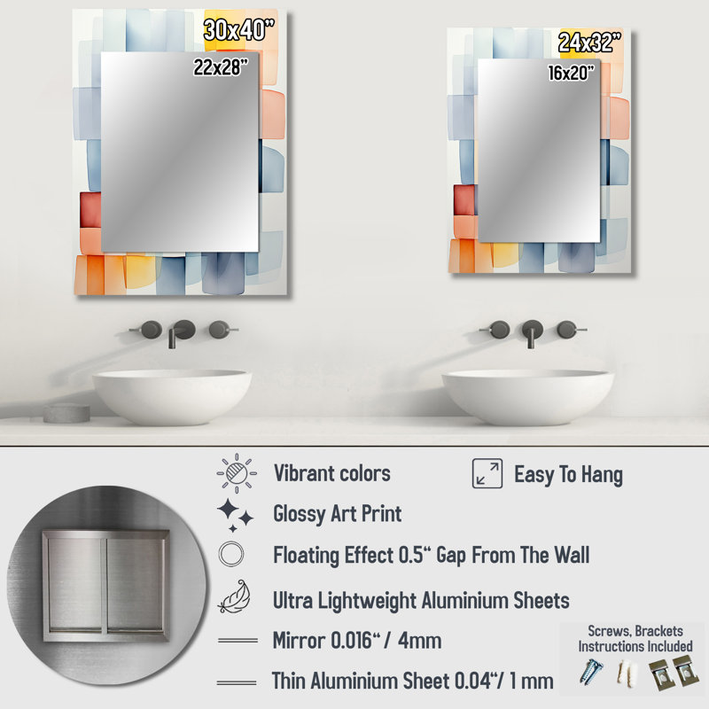 Multicolor cubes patterns V - Geometric Wall Mirror, Blue Decorative Mirror, Printed Metal Art, 32" x 24"
