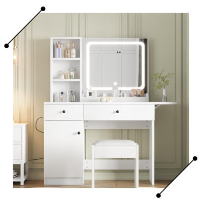 Ensemble de coiffeuse, miroir de coiffeuse avec lumières et ensemble de maquillage