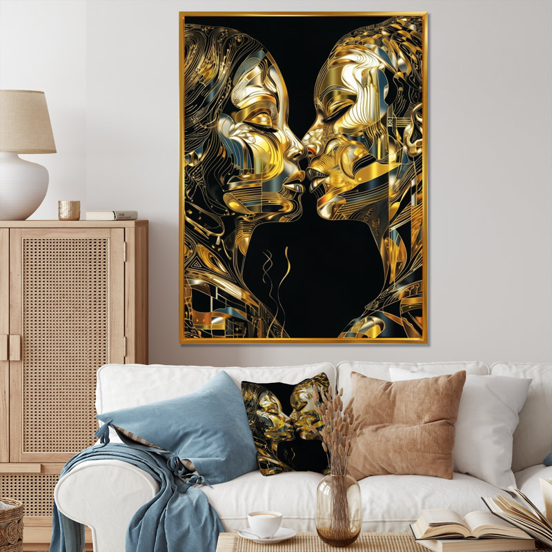 Acrylique Couple qui s'embrasse III - Impression sur toile de marbre abstrait, H 32 po x l 24 po x P 1 po