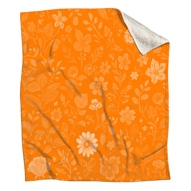 Couvertures à motifs floraux botaniques, 50 po L x 60 po H, Orange moyen / orange clair