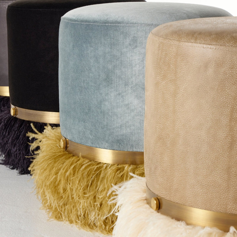 Ostrich Fluff Pouf, Silver/Gold