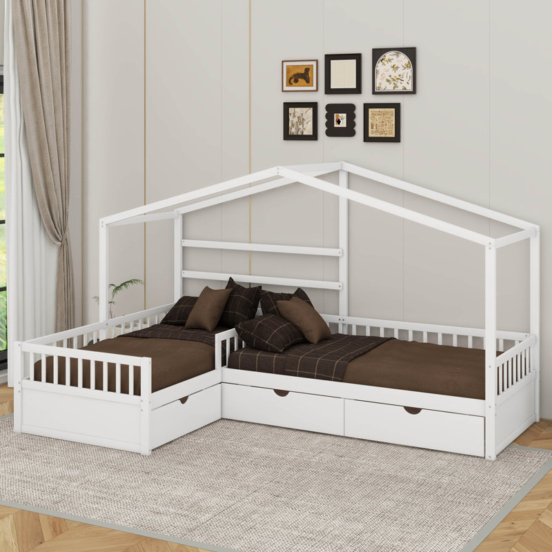 Lit plateforme simple avec tiroirs, Blanc