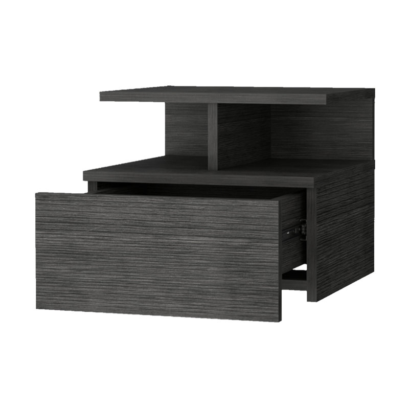 Table de chevet grise à 2 tablettes Abou avec de nombreuses options de rangement pour une chambre, Grey
