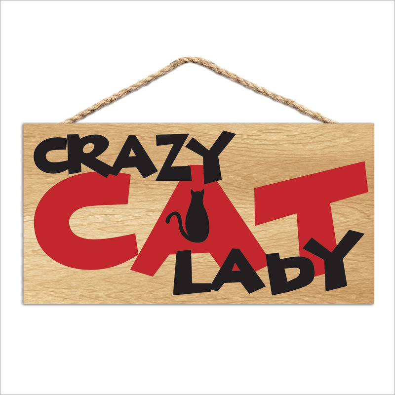 Panneau en bois «Crazy Cat Lady»