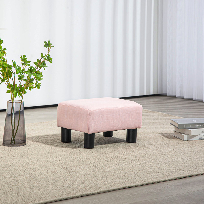 Ottoman Foot Rest, Small Foot Stool with Linen Fabric Upholstery and Plastic Legs, Cube Ottoman for Living Room, Pink