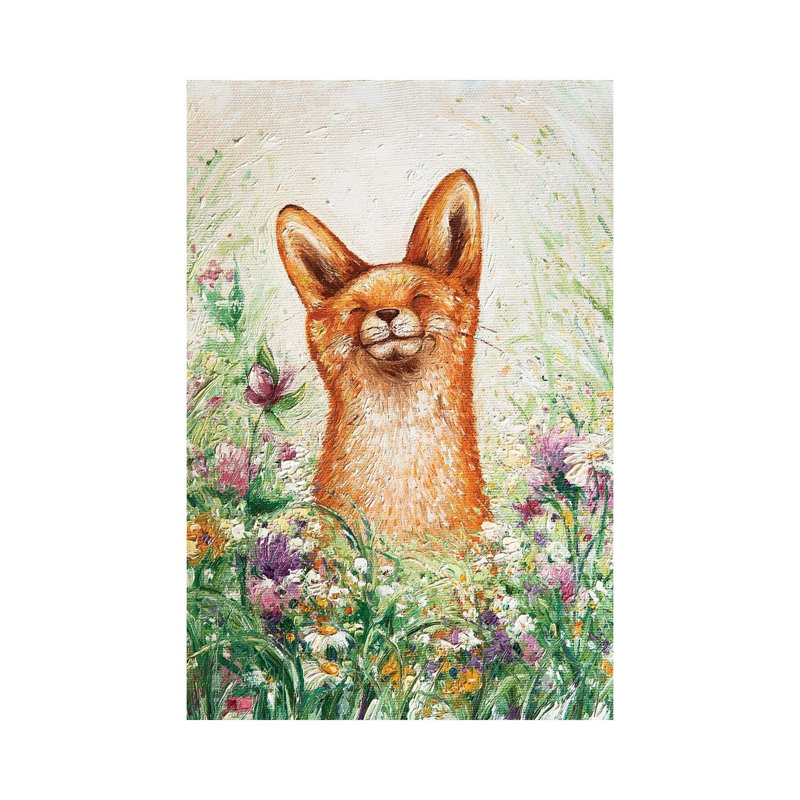 Happy Fox 1 Piece Painting on Canvas, 20.32 cm H x 30.48 cm W, Wrapped Canvas