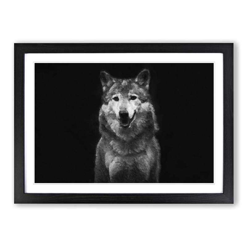 Wolf Portrait - Picture Frame Painting Print, 27cm H x 36cm W x 2cm D, Black Framed