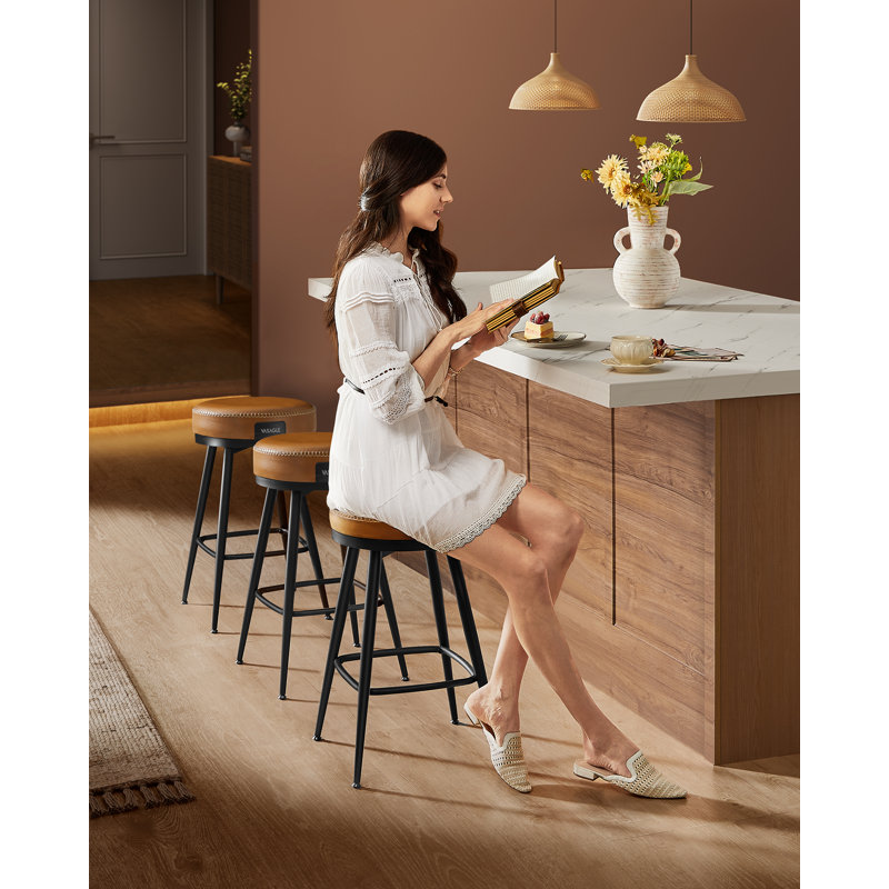 Bar Stools Set of 2, Counter Height Swivel Bar Stools, Synthetic Leather with Stitching, Counter Stool (25.6" Seat Height)