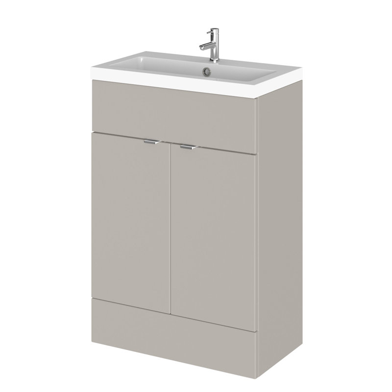 Hudson Reed Fusion 500mm Pebble Grey 2 Door Floor Standing Vanity Unit With Basin, 60.3cm W