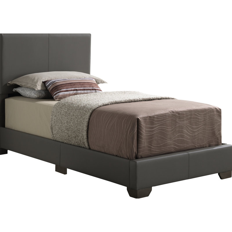 Lit gris confortable pour la chambre à coucher - Construction, rembourrage en mousse, revêtement en similicuir pour un rembourrage confortable