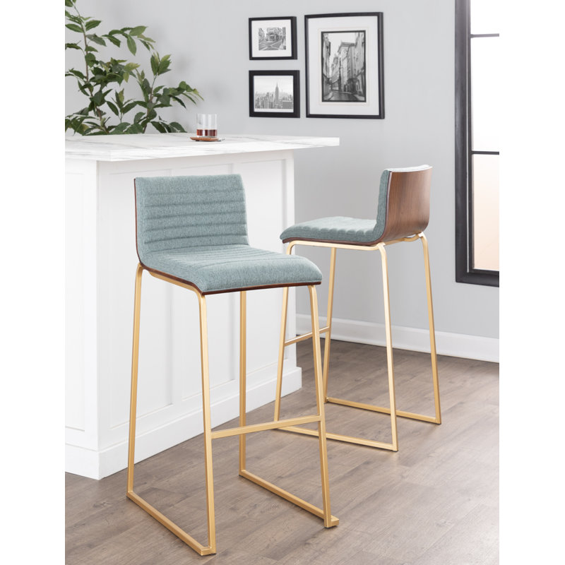 Quante Upholstered Counter Stool with Steel Frame, Gold, Green