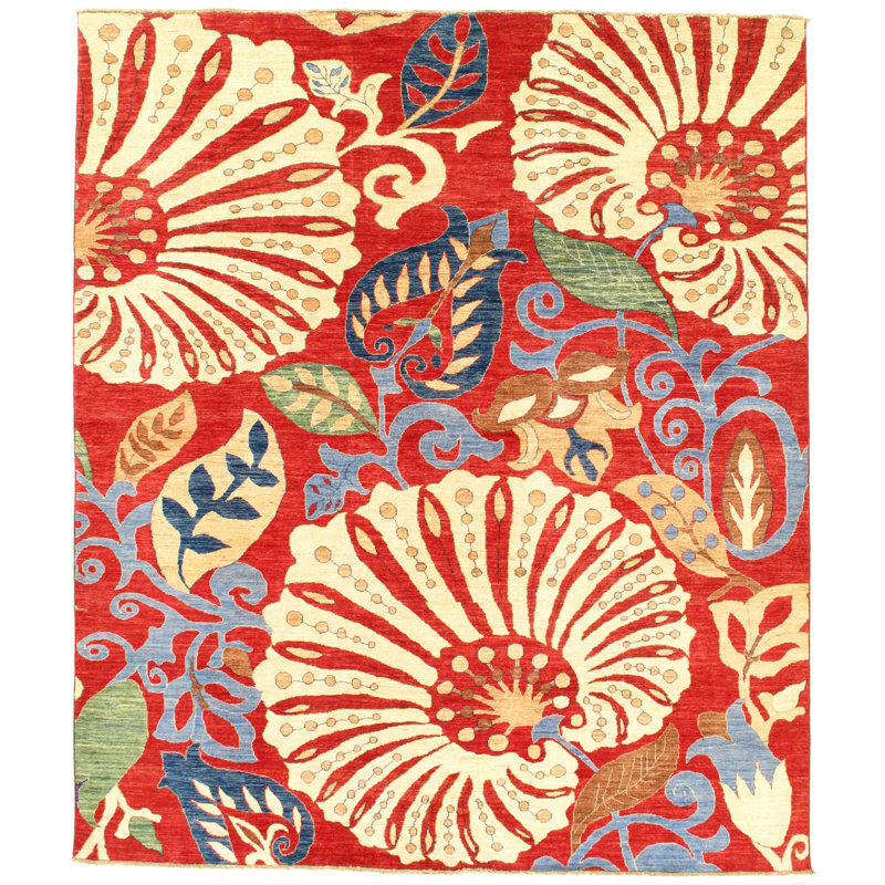 Suzani Hand Woven Wool Floral Area Rug, Rectangle 8'1" x 11'3"