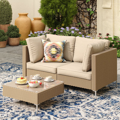 Aten Wicker 2 - Person Modular Patio Conversation Sets with Cushions