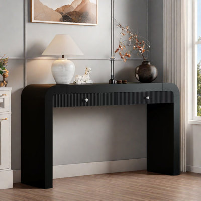Console rustique avec 2 tiroirs, conception cannelée, coins courbés et pieds épais