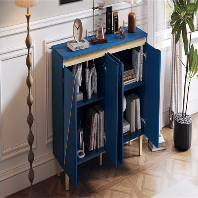Buffet rétro 60 "avec rangement, armoire rétro 4 portes avec portes à effet dimensionnel et tablettes réglables pour la salle à manger, la cuisine et le salon