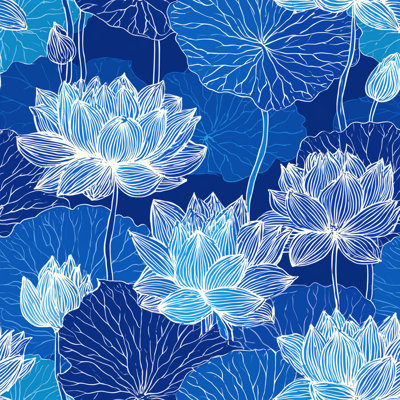 "Indigo Lotus Bloom", art mural sur toile tendue