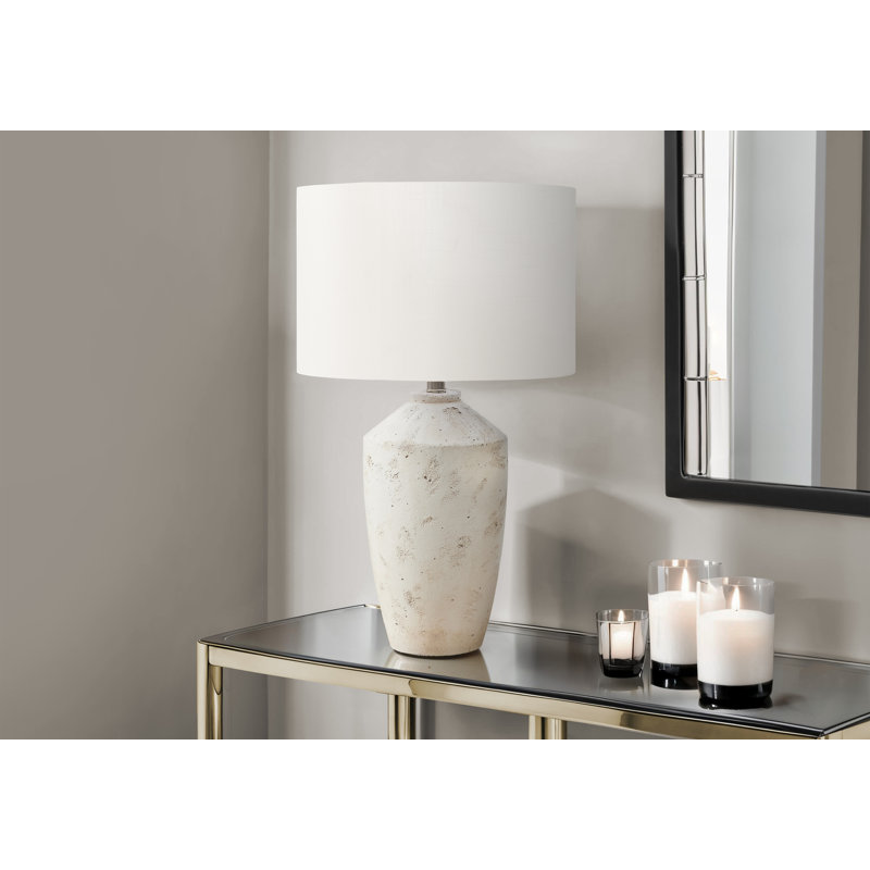 Lighting, H 25 po, lampe de table, béton, abat-jour ivoire / crème, contemporain, moderne, Ivoire ivoire