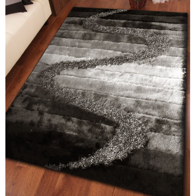 Tapis gris/noir touffeté à la main Nevin