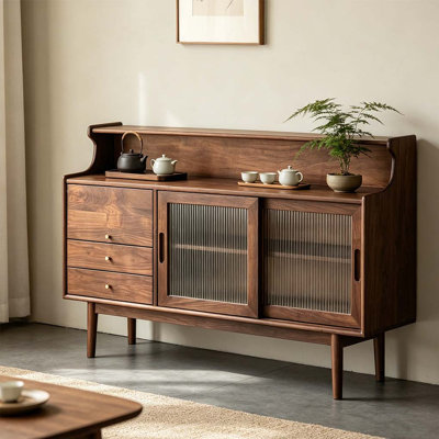 Buffet Mid-Century moderne en bois de noyer massif