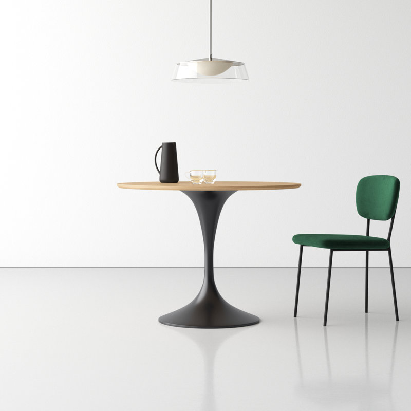 Flow Round with Steel Base Dining Table, Oak/Black