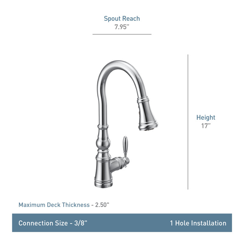 Moen Weymouth One-Handle Pull Down Single Handle Kitchen Faucet with Power Boost, Chrome