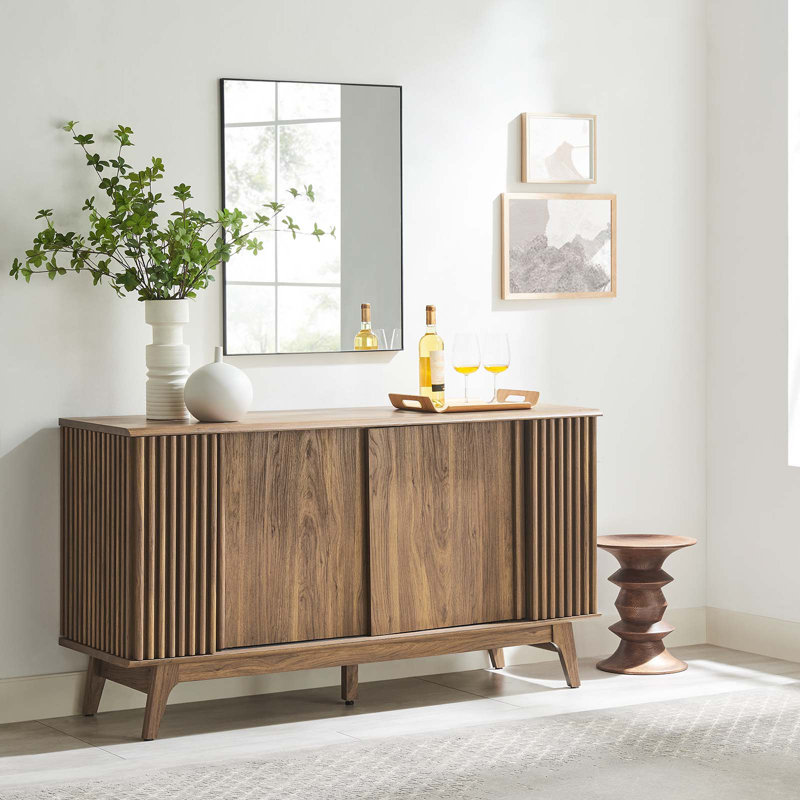 Eudora Walnut Wood Grain Mid-Century Modern Sideboard