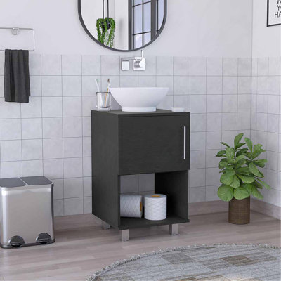 18" Single Bathroom Vanity, One Open Shelf, Single Door Cabinet -Black