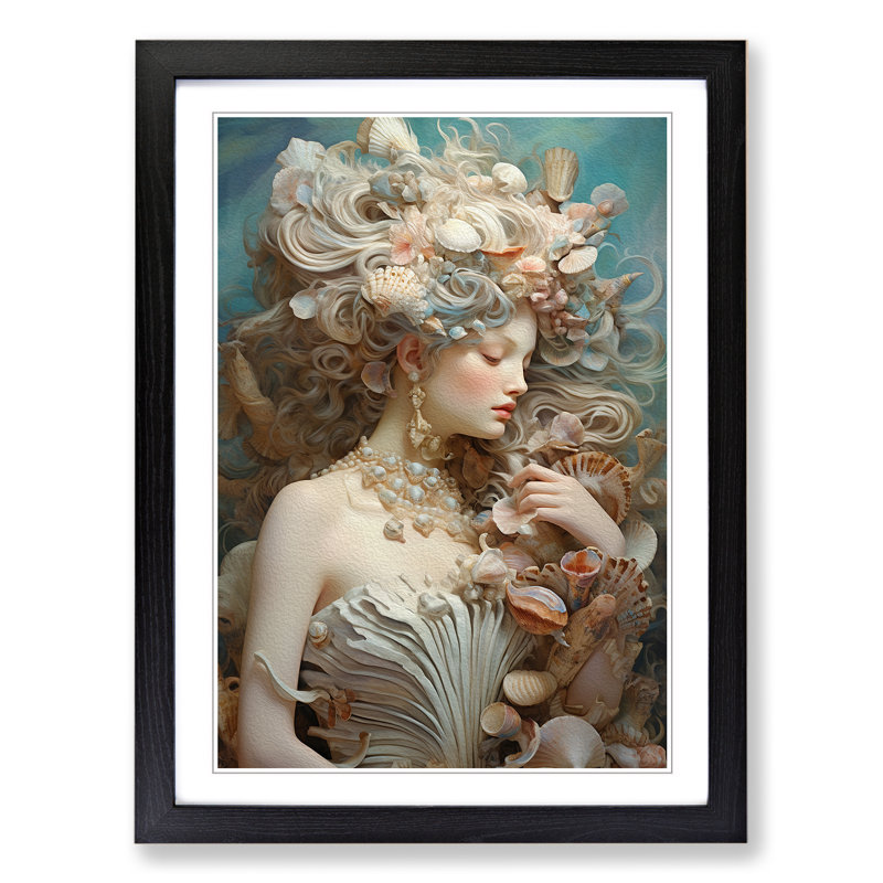 Seashell Rococo - Single Picture Frame Print on Wood, Black, 64cm H x 46cm W x 2cm D